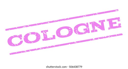 Cologne watermark stamp. Text tag between parallel lines with grunge design style. Rubber seal stamp with dirty texture. Vector violet color ink imprint on a white background.