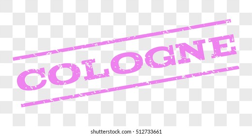 Cologne watermark stamp. Text tag between parallel lines with grunge design style. Rubber seal stamp with scratched texture. Vector violet color ink imprint on a chess transparent background.
