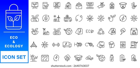 cology icon set. Environment, sustainability, nature, recycle, renewable energy; electric bike, eco-friendly, forest, wind power, green symbol. Solid icons vector collection.