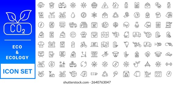 cology icon set. Environment, sustainability, nature, recycle, renewable energy; electric bike, eco-friendly, forest, wind power, green symbol. Solid icons vector collection.