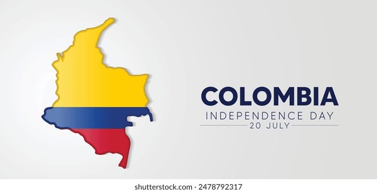 Mapa de la bandera de Colombia 3d para el afiche del Vector del Día de la Independencia 20 de julio
