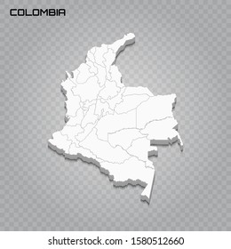 Colombia 3d map with borders of regions. Vector illustration