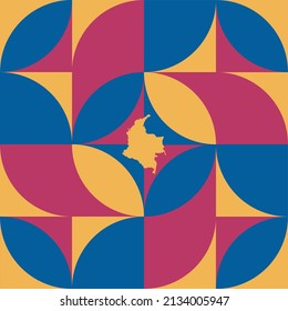 colombia abstract geometric minimalist retro mosaic map and flag colors yellow blue red vector illustration  