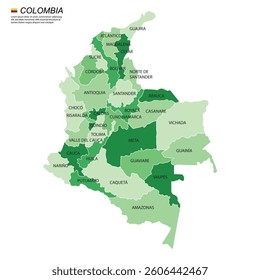 Colombia administrative map green flat design