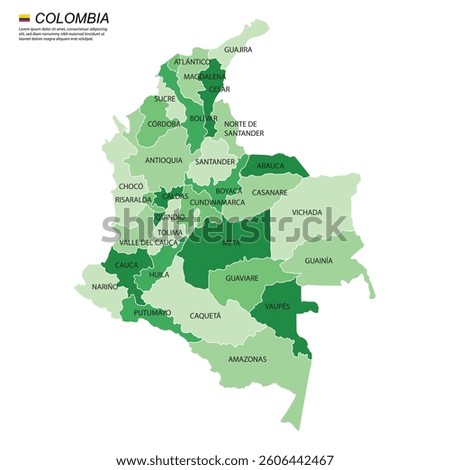 Colombia administrative map green flat design