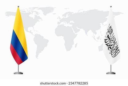 Colombia and Afghanistan flags for official meeting against background of world map.