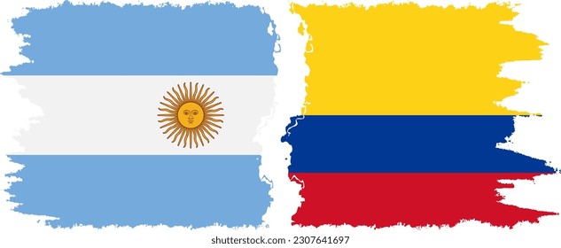 Colombia and Argentina grunge flags connection, vector