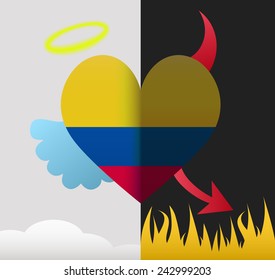 Colombia background of a heart half demon half angel