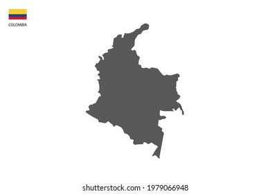 Colombia black shadow map isolated on white background with Colombia icon flag on the left corner.
