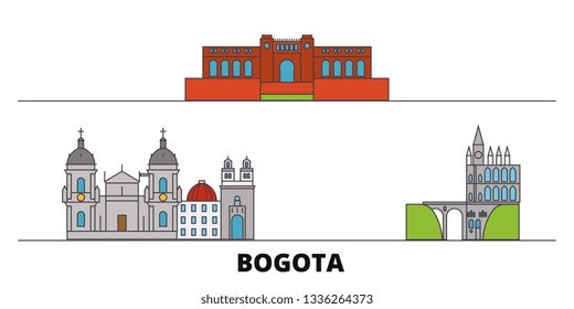 Colombia, Bogota flat landmarks vector illustration. Colombia, Bogota line city with famous travel sights, skyline, design. 