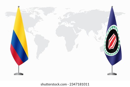 Colombia and Bougainville flags for official meeting against background of world map.