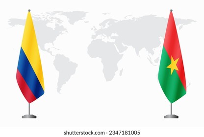 Die Flaggen Kolumbiens und Burkina Fasos für offizielle Treffen auf der Weltkarte.