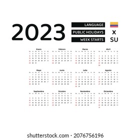 Colombia calendar 2023. Week starts from Sunday. Vector graphic design. Spanish language.