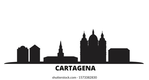 Colombia, Cartagena city skyline isolated vector illustration. Colombia, Cartagena travel black cityscape