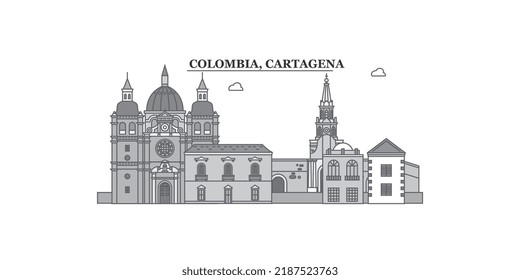 Colombia, Cartagena city skyline isolated vector illustration, icons