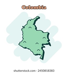 Colombia cartoon colored map icon in comic style. Country sign illustration pictogram. Nation geography splash business concept.