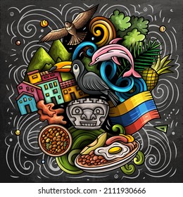 Colombia cartoon vector doodle chalkboard illutraditional symbolsArgentinian objects and symbols