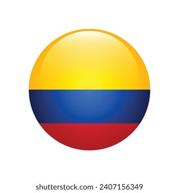 Colombia circle flag. Button flag icon. Standard color. Circle icon flag. 3d illustration. Computer illustration. Digital illustration. Vector illustration.