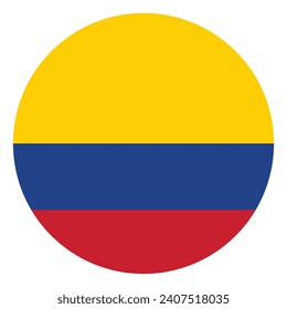 Colombia circle flag. Button flag icon. Standard color. Circle icon flag. 3d illustration. Computer illustration. Digital illustration. Vector illustration.