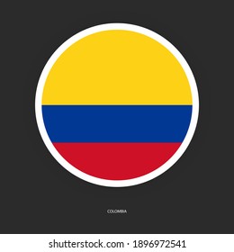 Colombia circle flag with shadow on dark grey background. Colombia, officially the Republic of Colombia, is a transcontinental country largely in the north of South America