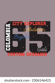 colombia city explorer,t-shirt design fashion vector