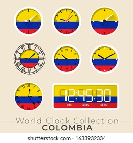 Colombia clock : Set of national flag clock : Vector Illustration