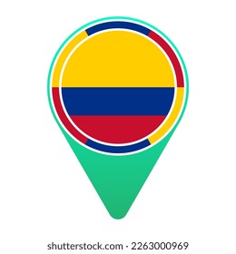 Colombia (CO) National Flag Circular Round Target Pin Green Map Pointer Location Mark Logo Icon Isolated on White Background