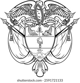 Colombia Coat of Arms, line art, vector illustration