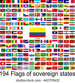 Colombia, collection of vector images of flags of the world