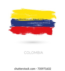 Colombia colorful brush strokes painted national country flag icon. Painted texture.
