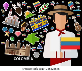 Colombia concept background .Flat icons