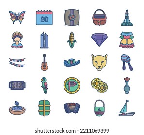 Colombia country and culture icon set