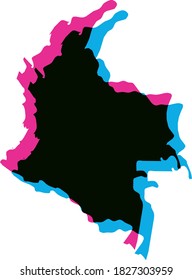 Colombia country silhouette with chromatic aberration effect.