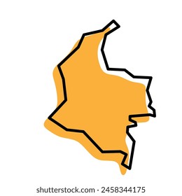 Colombia country simplified map. Orange silhouette with thick black sharp contour outline isolated on white background. Simple vector icon