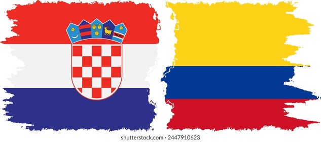 Colombia and Croatia grunge flags connection, vector