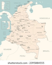 Colombia - mapa detallado con las divisiones administrativas del país. Ilustración del vector