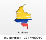 Colombia detailed map with flag of country. Painted in watercolor paint colors in the national flag.