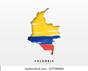 Colombia detailed map with flag of country. Painted in watercolor paint colors in the national flag.