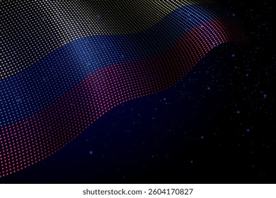 Colombia digital flag made of dots, waving over a starry dark background