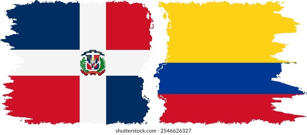 Colombia and Dominican Republic grunge flags connection, vector