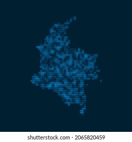 Colombia dotted glowing map. Shape of the country with blue bright bulbs. Vector illustration.