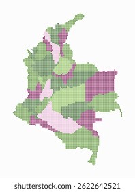 Colômbia mapa pontilhado. Mapa de estilo digital do país sobre fundo branco. Forma de Colômbia com pontos quadrados. Estilo de pontos coloridos. Quadrados de tamanho pequeno. Bela ilustração vetorial.