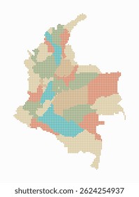 Colômbia mapa pontilhado. Mapa de estilo digital do país sobre fundo branco. Forma de Colômbia com pontos circulares. Estilo de pontos coloridos. Círculos de tamanho pequeno. Ilustração de vetor simples.