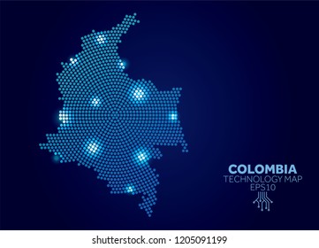 Colombia dotted technology map. Modern data communication concept