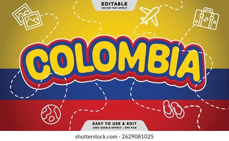 Colômbia efeito de texto editável com estilo moderno e simples