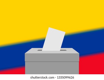 Colombia election banner background. Ballot Box with blurred flag
