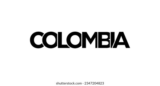 Colombia emblem for print and web. Design features geometric style, vector illustration with bold typography in modern font. Graphic slogan lettering isolated on white background.