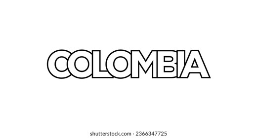 Colombia emblem for print and web. Design features geometric style, vector illustration with bold typography in modern font. Graphic slogan lettering isolated on white background.