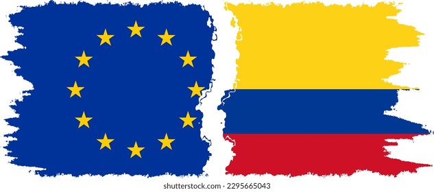 Colombia and European Union grunge flags connection, vector