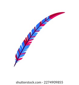 Colombia exotic feather in blue and red colors. Vector cartoon feather Barranquilla carnival holiday object, folkloric attribute, souvenir from south america